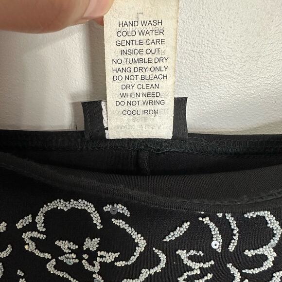 90s Vintage Taboo Sequin Embellished Black Ruffle High Low Midi Slip Dress Large - Picture 13 of 13